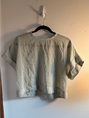 Madewell Sage Green Striped Cropped Boxy Top